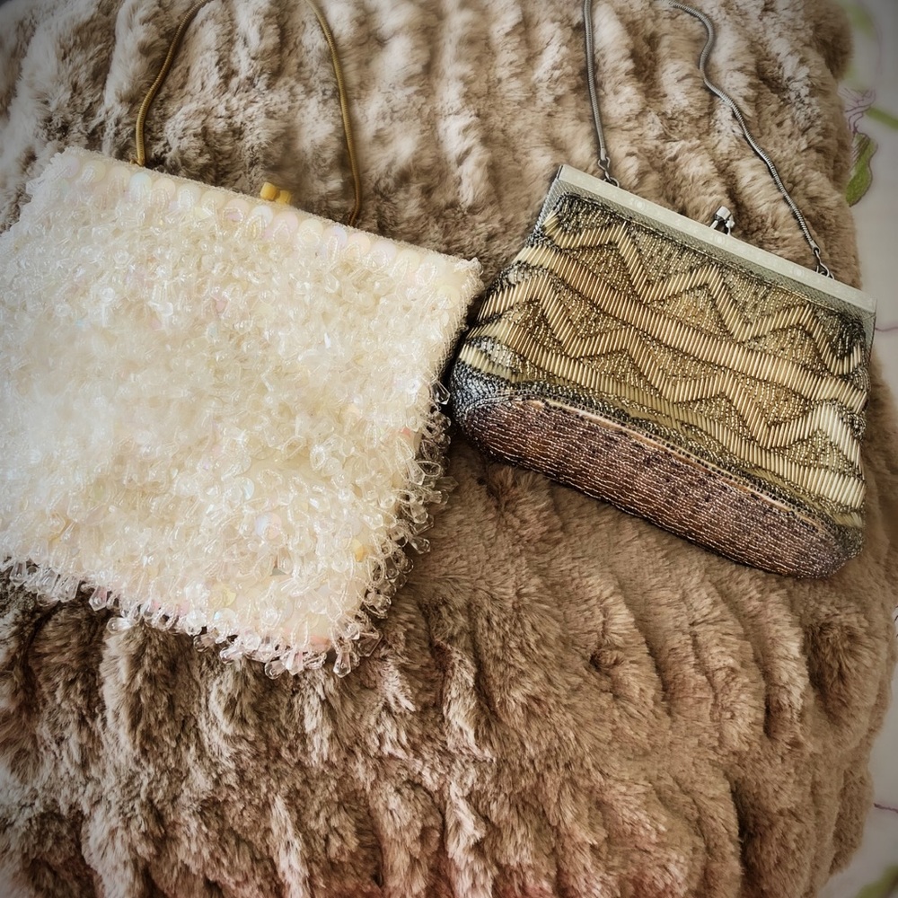 Vintage purses. White sequins from La Royale LTD.